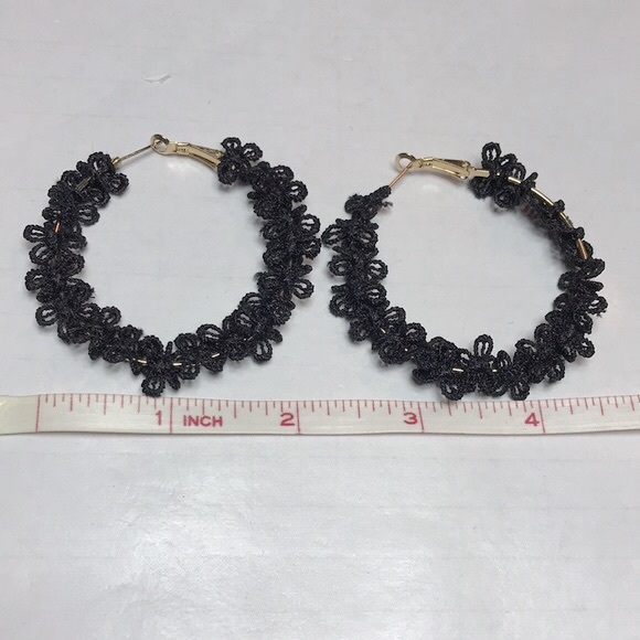 CROCHET FLORAL Gold Hoop Earrings - Picture 11 of 11